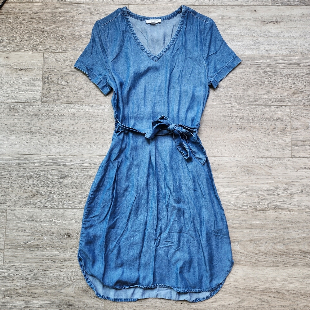 BeachLunchLounge Blue Dress Womens Xs Short Sleeve Side Tie Lyocell Beach